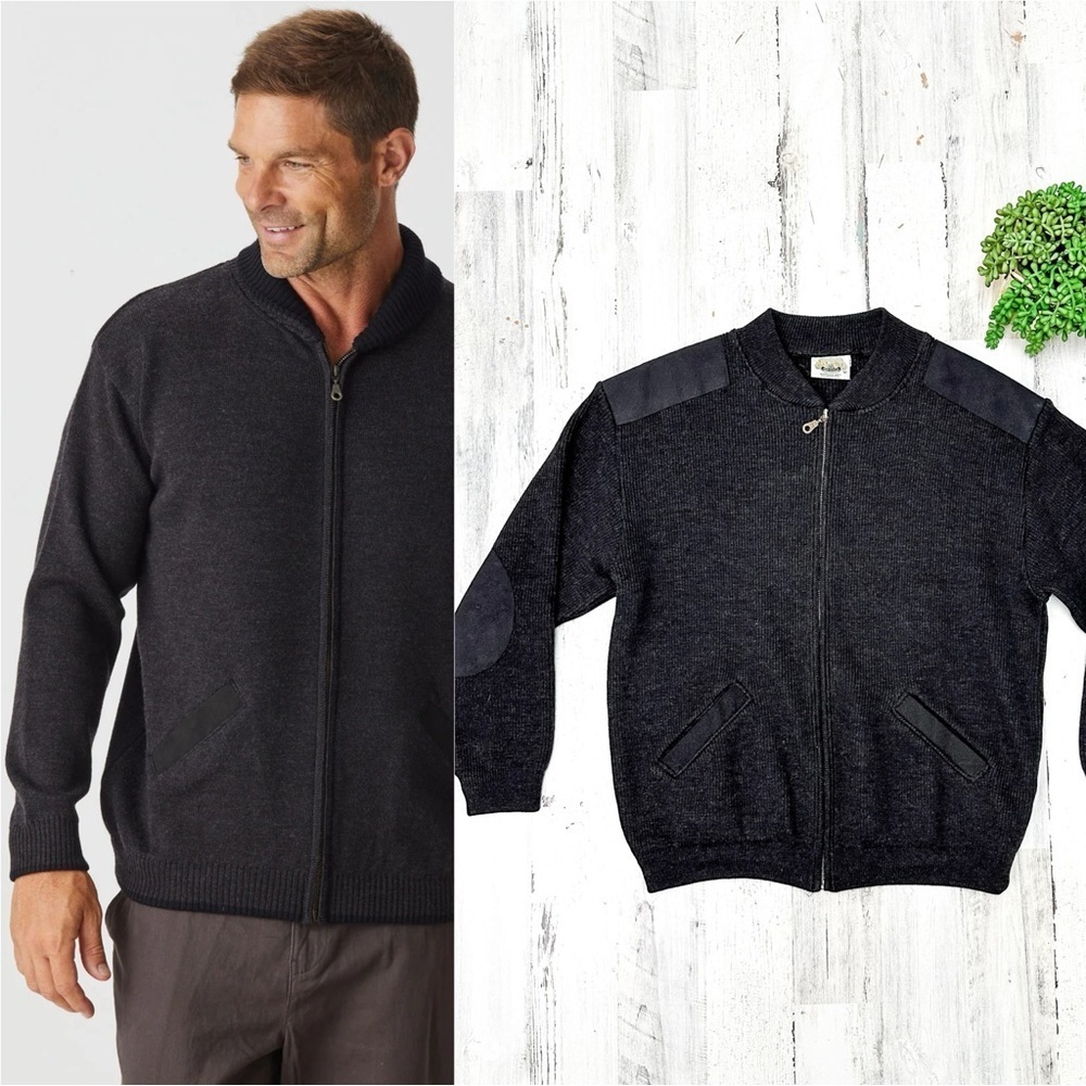 Aklanda Australian Dark Gray Merino Wool Shawl Zip Cardigan Mens Medium